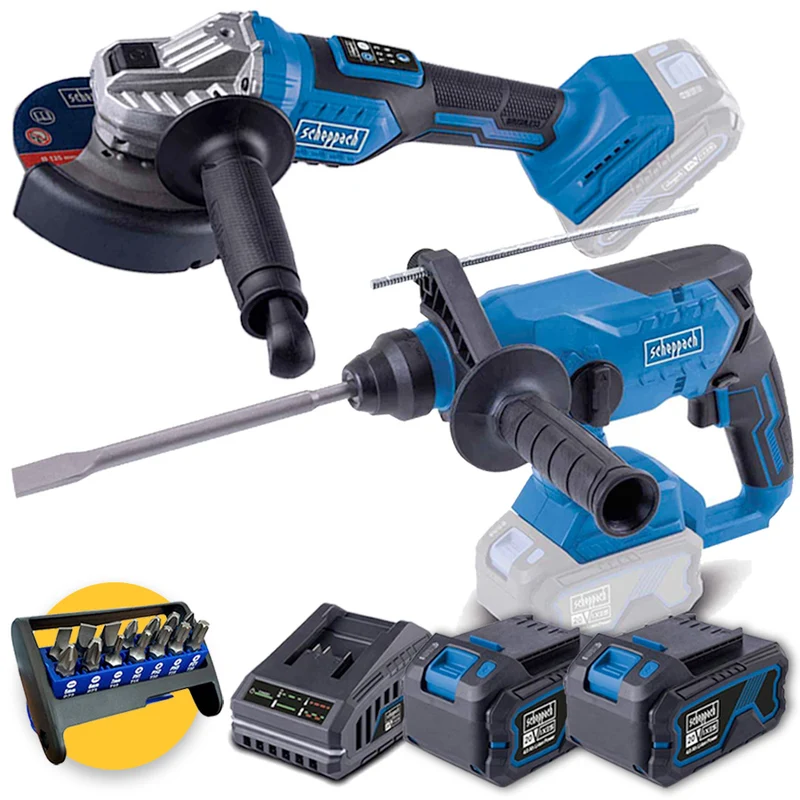 Scheppach set 2 elettroutensili a batteria 20V ixes - Tassellatore, Smerigliatrice - 2 batterie