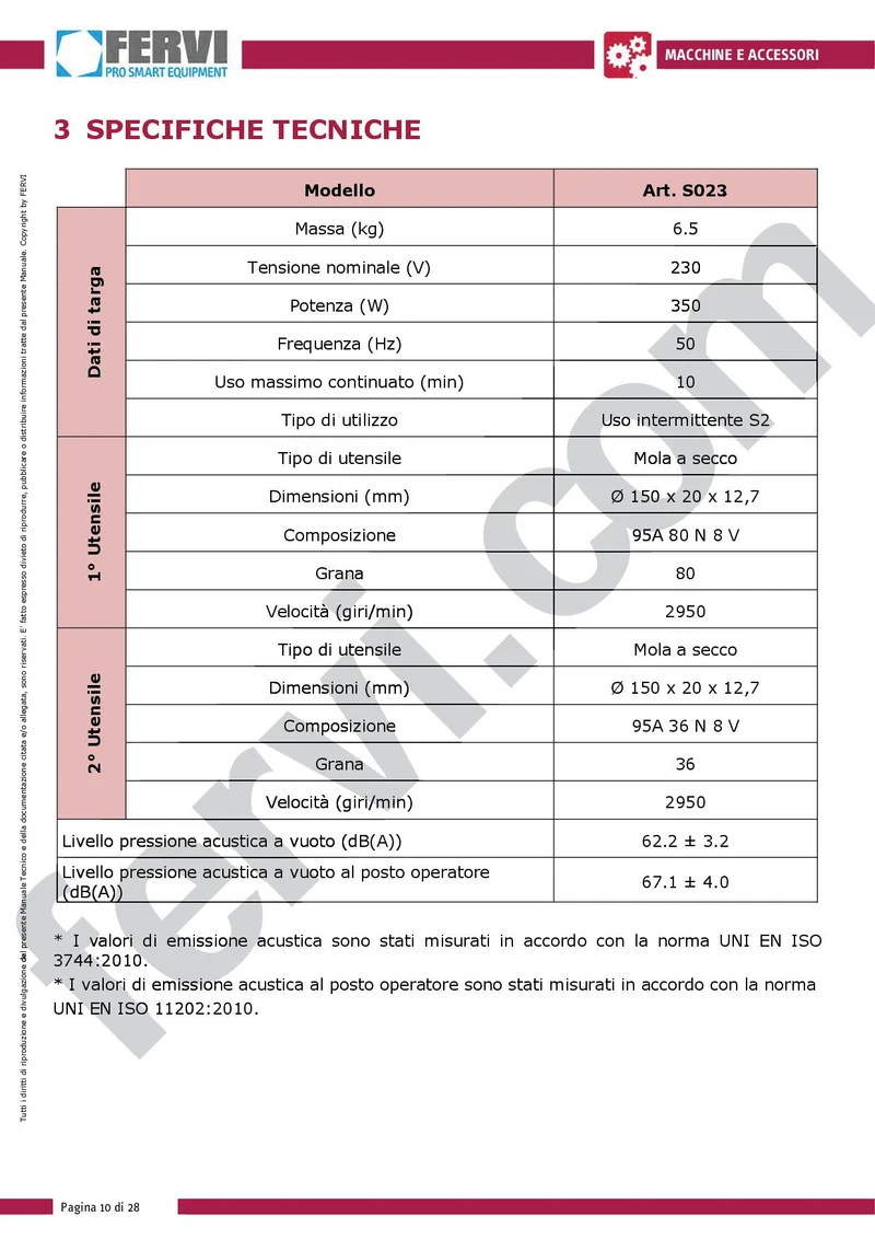 Fervi S023 - Smerigliatrice da banco