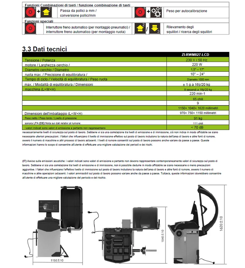 Zipper RWM827-LCD - Equilibratrice gomme pneumatici auto - con display LCD