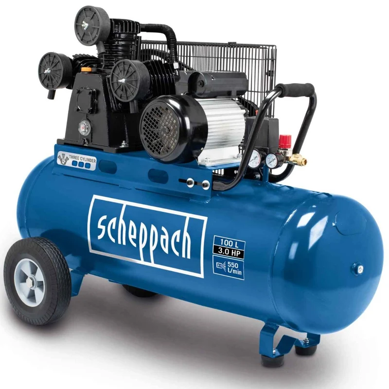 Scheppach hc550tc 230v Compressore a cinghia 100lt 3 cilindri 3cv 10 bar