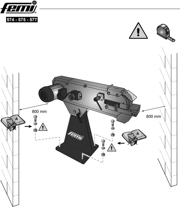 Femi 577 - Levigatrice a nastro orizzontale con basamento, nastro 150x2000 mm - Trifase