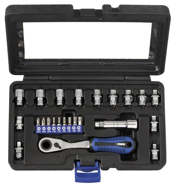 Fervi 0589 - Serie 24 pz bussole profilo ribassato con foro passante