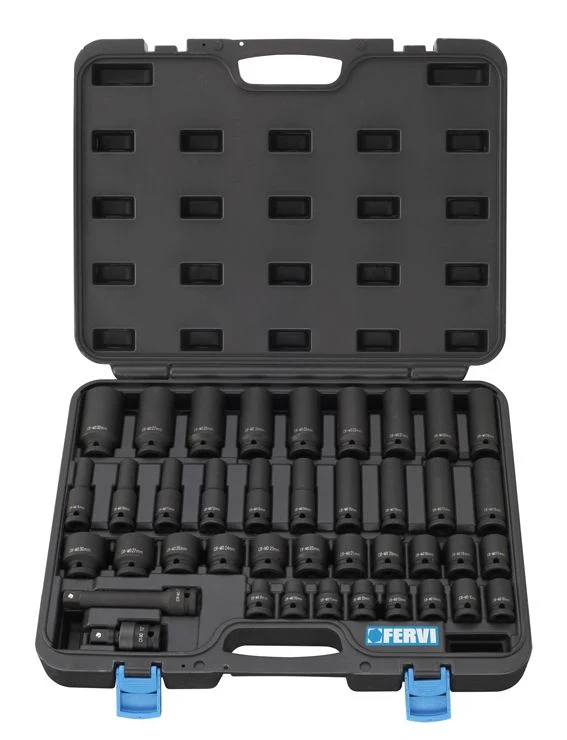 Fervi I340 - Set 40 pz buss a impatto serie normale/lunghe da 9 - 10 - 11 - 12 - 13 - 14 - 15 - 16 - 17 - 18 - 19 - 20 - 21 - 22 - 23 - 24 - 26 - 27 - 30 mm