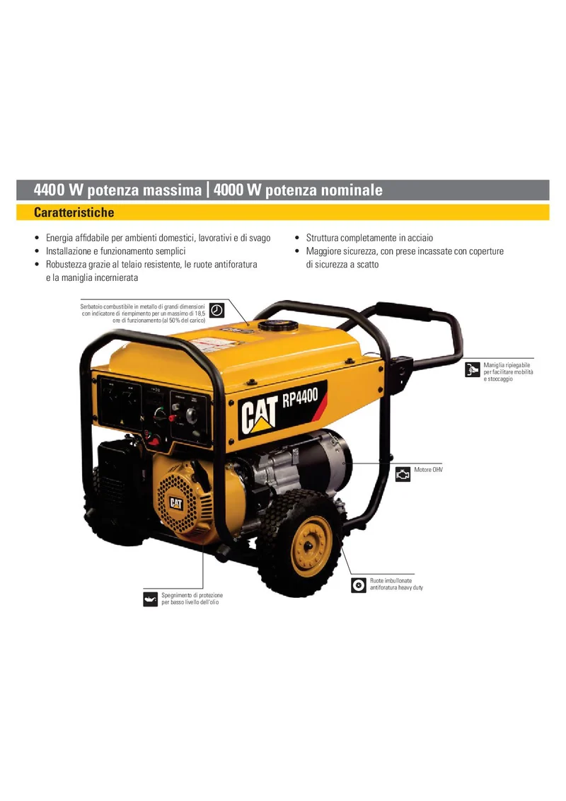 Cat RP4400 - Generatore di corrente 4,4 KW monofase a benzina carrellato