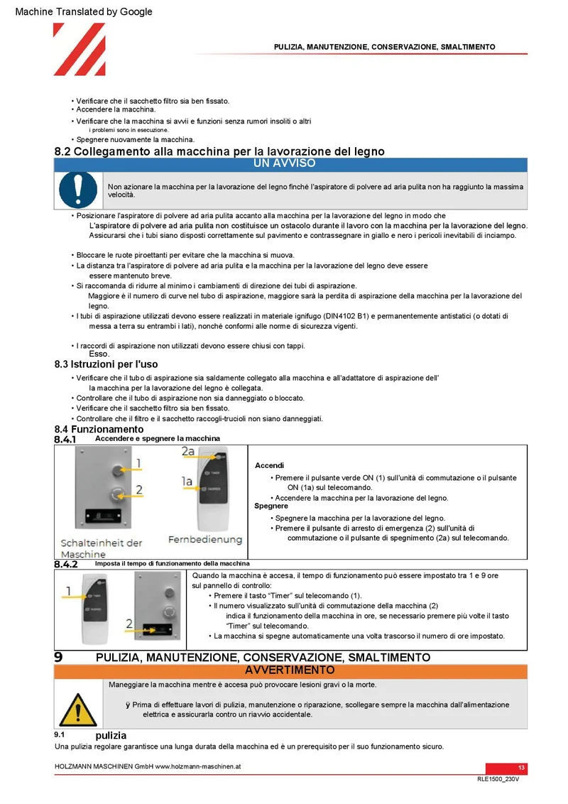 Holzmann RLE1500_230V Depolverificatore di polvere per aria pulita ciclonico con telecomando