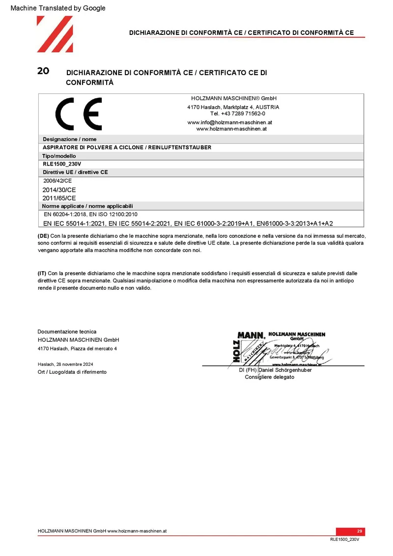 Holzmann RLE1500_230V Depolverificatore di polvere per aria pulita ciclonico con telecomando
