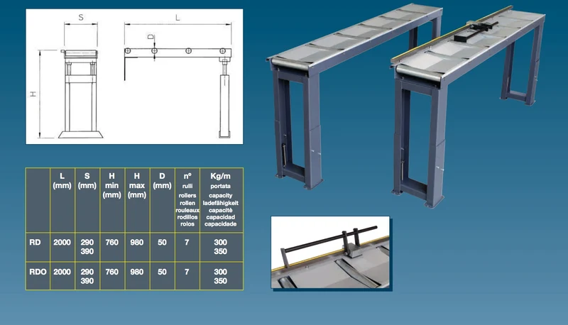MACC RD 2000/290 - 022/60 Rulliera di carico/scarico per segatrici a nastro 2000 x 290 mm (L x P)