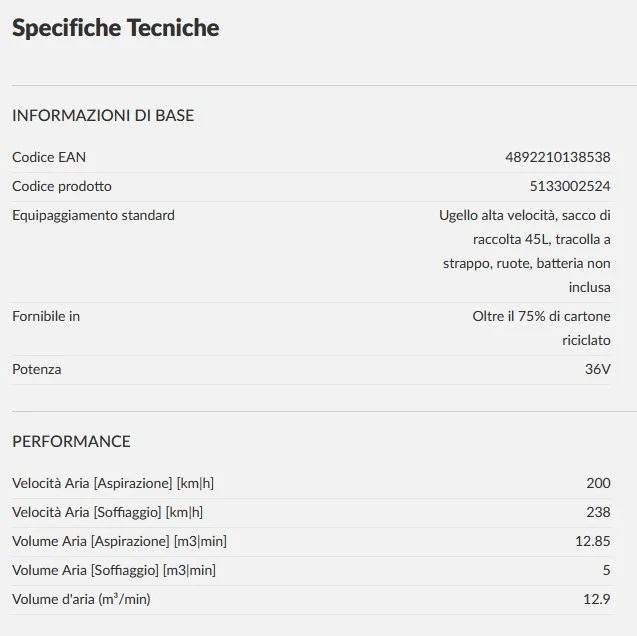 Ryobi RBV36B Soffiatore Aspiratore BRUSHLESS 36V professionale solo corpo macchina