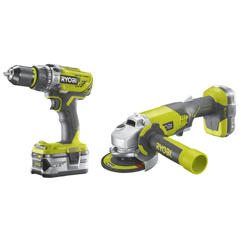Kit Ryobi R18PDAG-242S - Trapano avvitatore a percussione R18PD3 + Smerigliatrice angolare R18AG ONE+