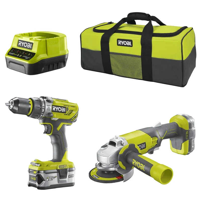 Kit Ryobi R18PDAG-242S - Trapano avvitatore a percussione R18PD3 + Smerigliatrice angolare R18AG ONE+