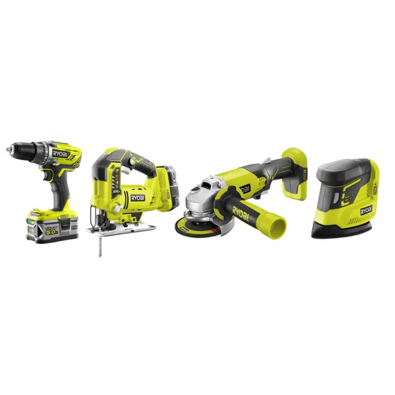 RYOBI R18CK4B - 252S Kit 4 Utensili 18V, Avvitatore, Smerigliatrice, Seghetto Alternativo, Levigatrice Palmare