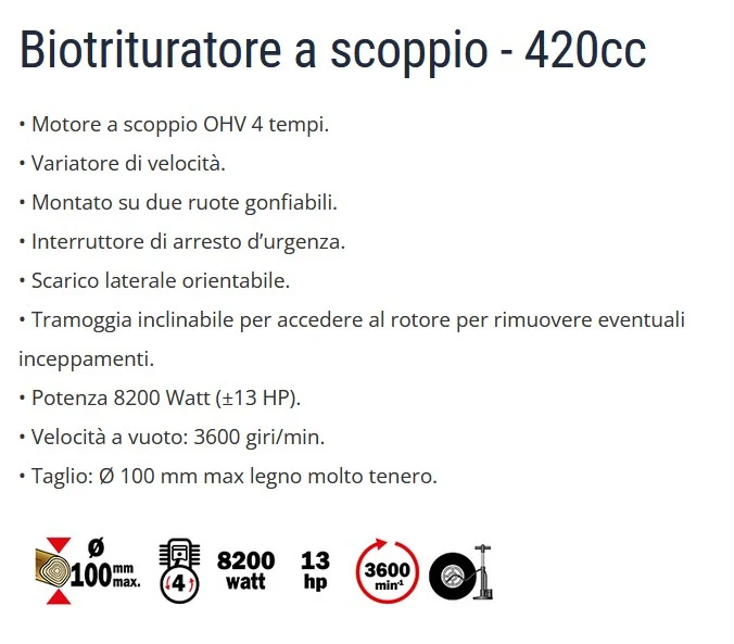 Ribimex PRBVB389TH - Biotrituratore a scoppio 8200 W , ramo max 100 mm
