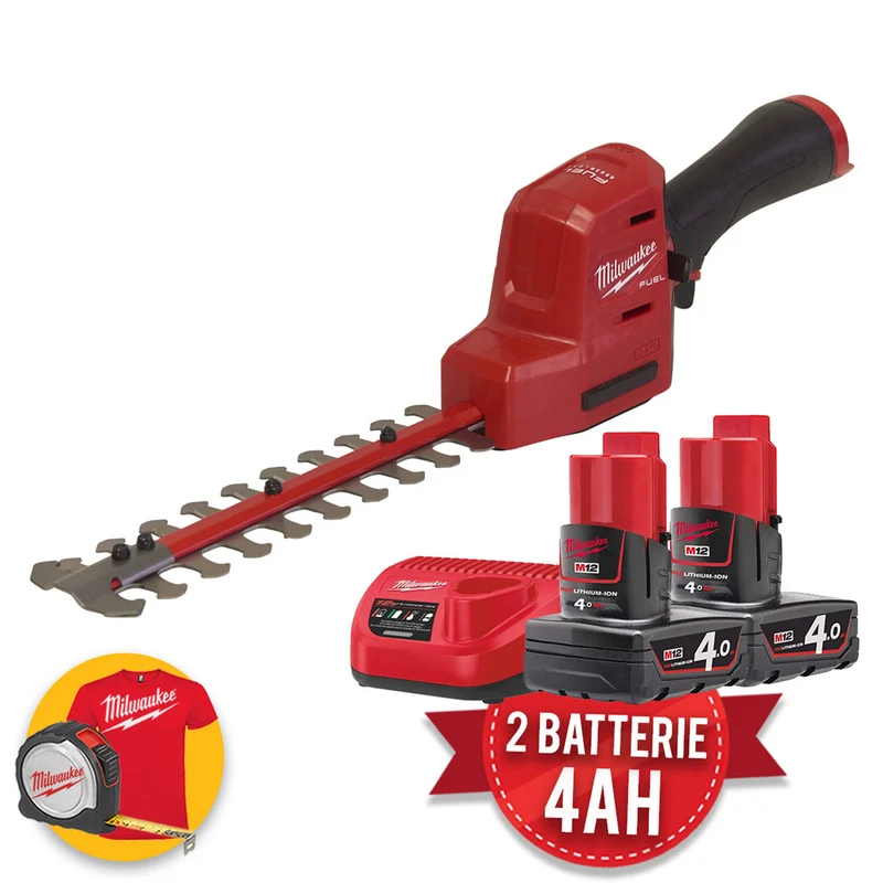 Milwaukee M12 FHT20-402 -Tagliasiepi compatto a batteria 12V, taglio 20 cm