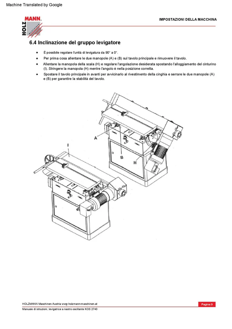 Holzmann KOS2740C_400V levigatrice a nastro oscillante