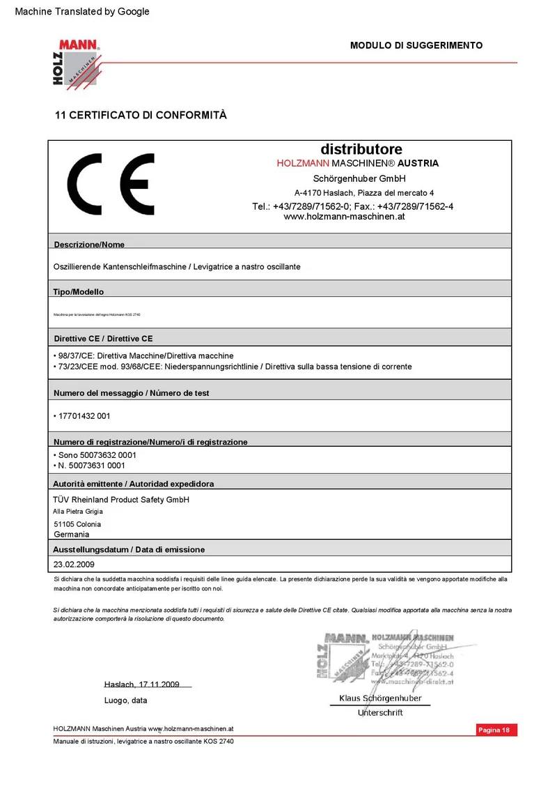 Holzmann KOS2740C_230V levigatrice a nastro oscillante