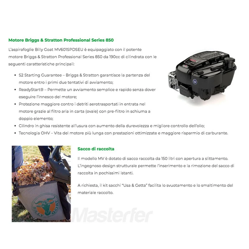 Aspirafoglie Billy Goat MV601SPDSEU - semovente - motore B&G 850