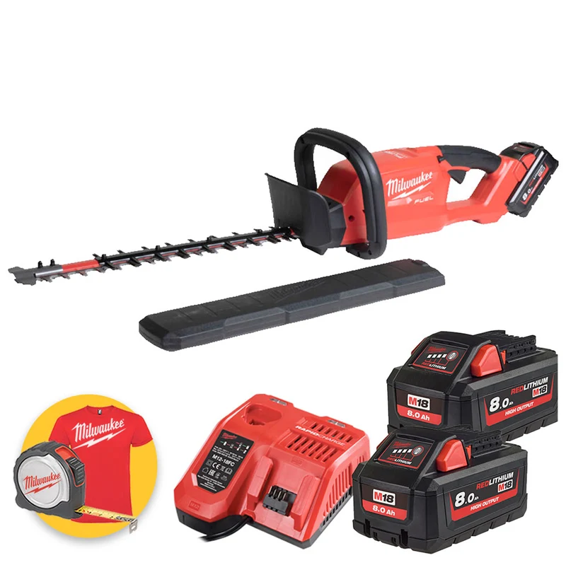 Milwaukee M18 FHET60-802 - Tagliasiepi a batteria 18V 60 cm con lama bilaterale - 2 x 8Ah