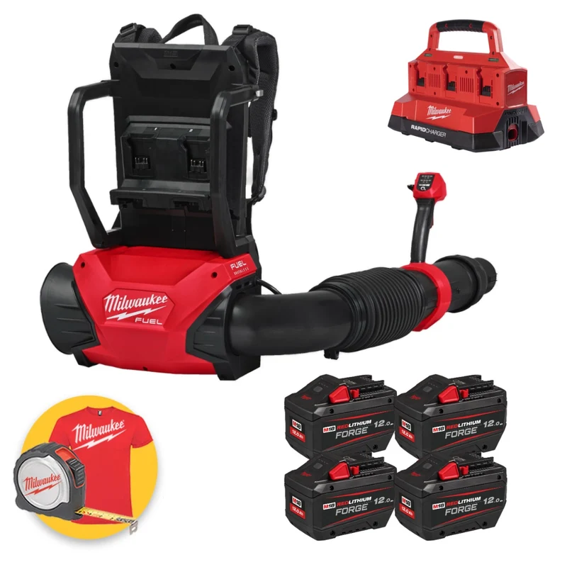 Milwaukee M18 F2BPB-124 - Soffiatore soffiafoglie spalleggiato a doppia batteria con 4 x 18V 12Ah Forge