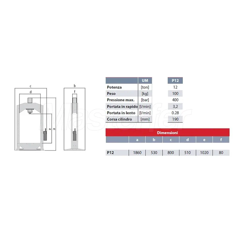 AxA P12 - Pressa manuale idraulica 12 ton