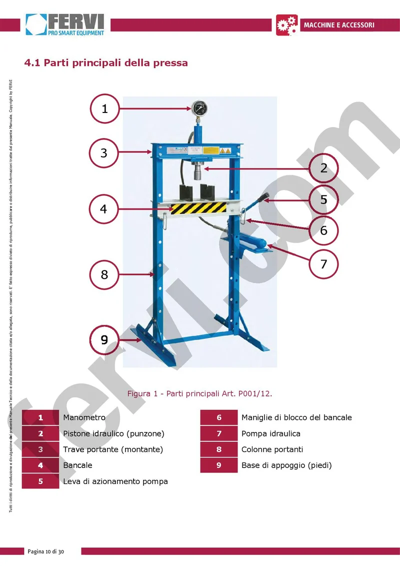 Fervi P001/12 - Pressa manuale idraulica 12T