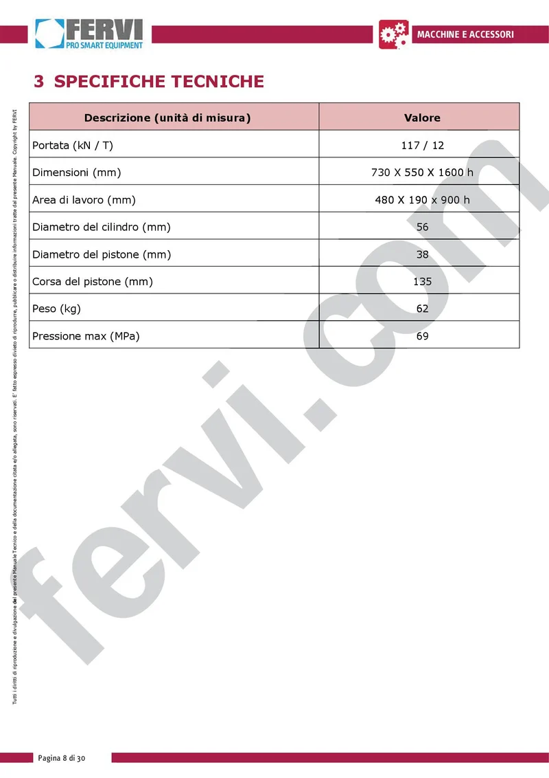 Fervi P001/12 - Pressa manuale idraulica 12T