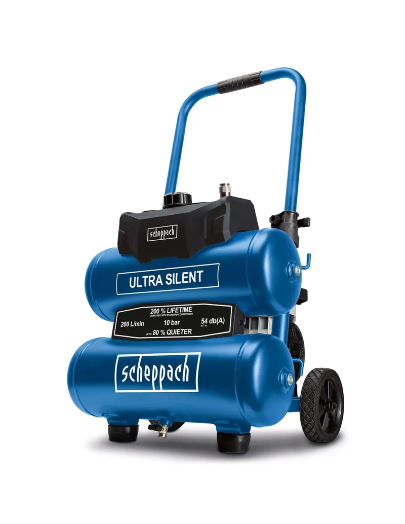 Scheppach HC20SI-TWIN - Compressore Trolley aria super silenziato 20 lt 10 bar , 54 dB