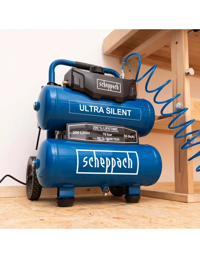 Scheppach HC20SI-TWIN - Compressore Trolley aria super silenziato 20 lt 10 bar , 54 dB