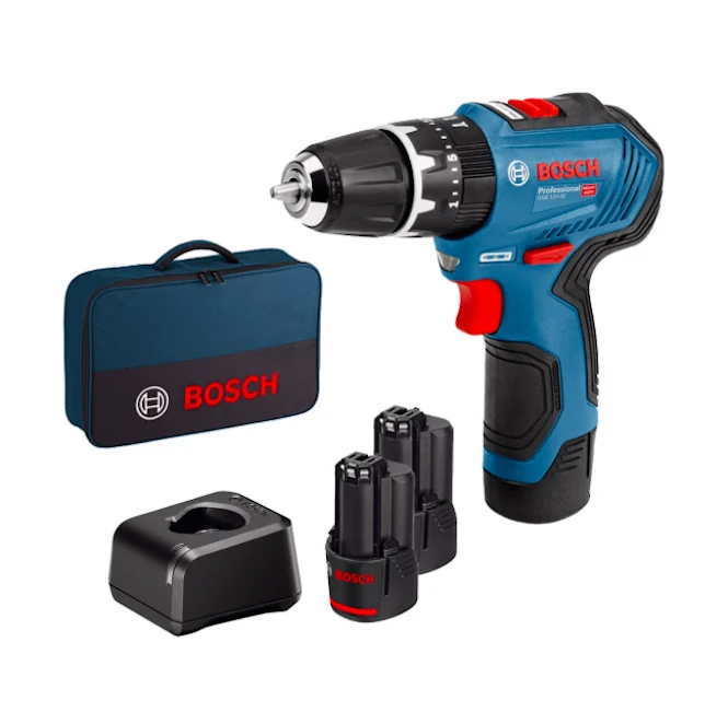 Bosch GSB 12V-30 professional - Trapano Avvitatore con percussione, 2x2.0Ah