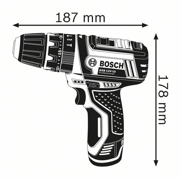 Bosch GSB 12V-15 Professional Trapano avvitatore, 2 x 2Ah in borsa