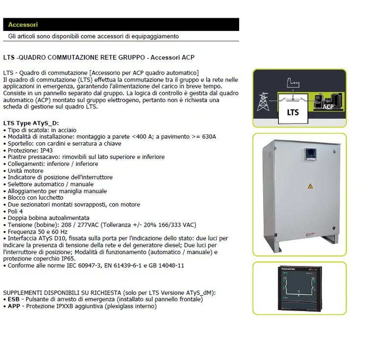 PRAMAC GRUPPO ELETTROGENO AD ACCENSIONE COMANDATA 288 KW CON LTS