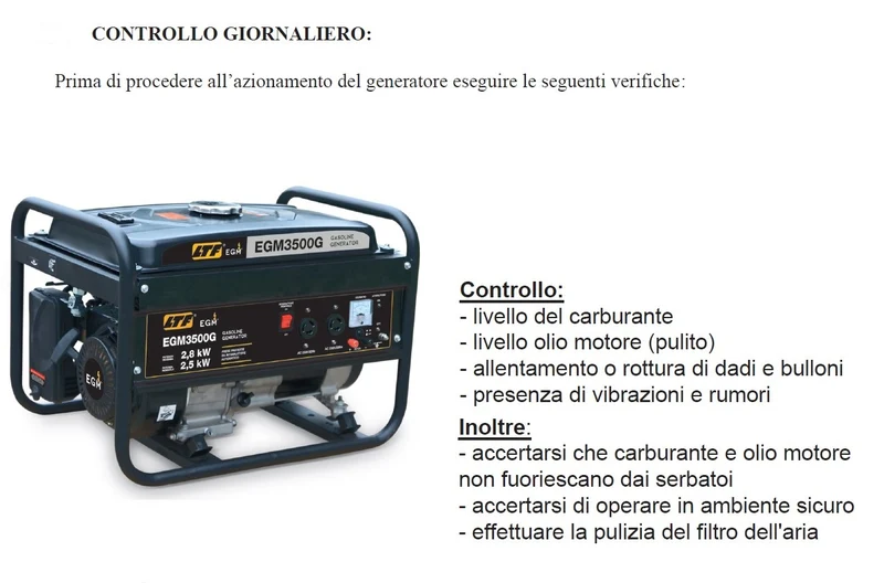 Ltf EGM3500G - Generatore di corrente 220V , max 2,8 Kw Benzina con AVR