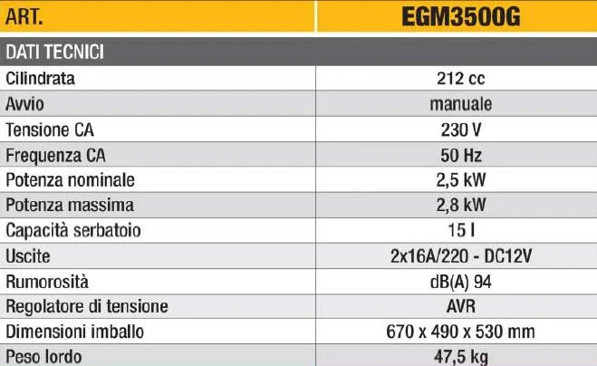 Ltf EGM3500G - Generatore di corrente 220V , max 2,8 Kw Benzina con AVR