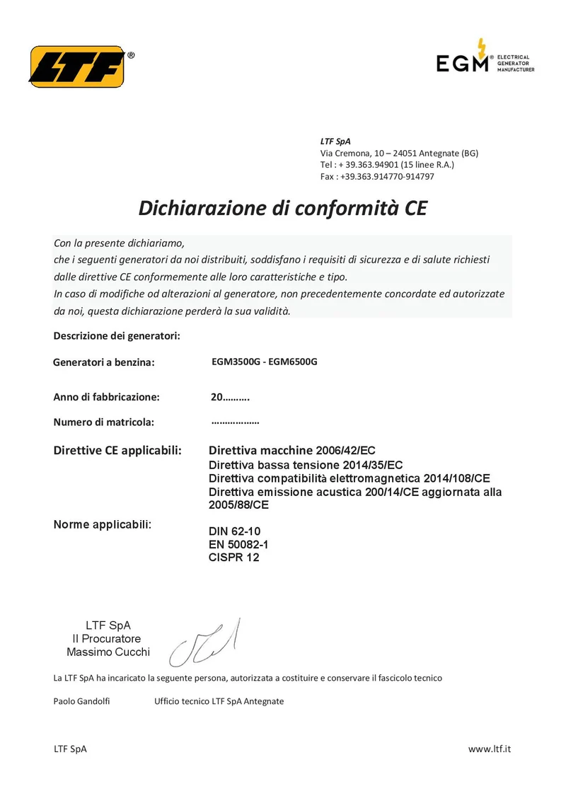 Ltf EGM3500G - Generatore di corrente 220V , max 2,8 Kw Benzina con AVR