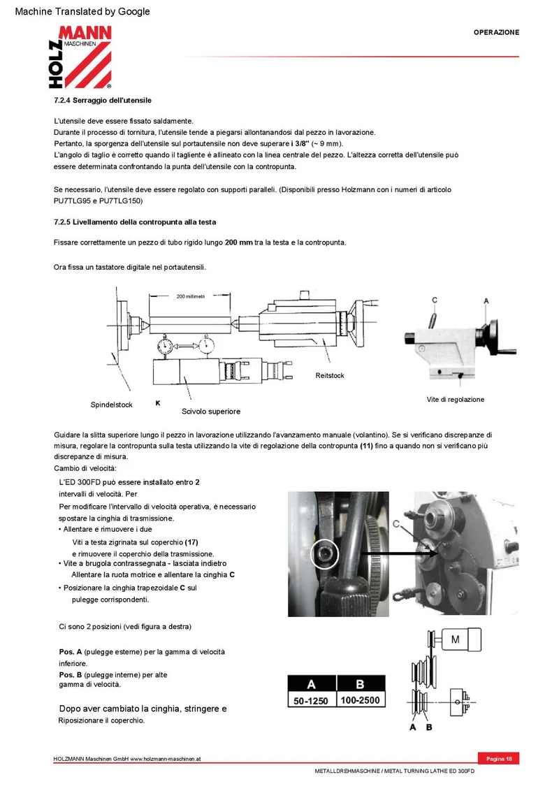 Holzmann ed300fd Tornio parallelo ferro metallo velocita' variabile avanzamenti 220v , 630w