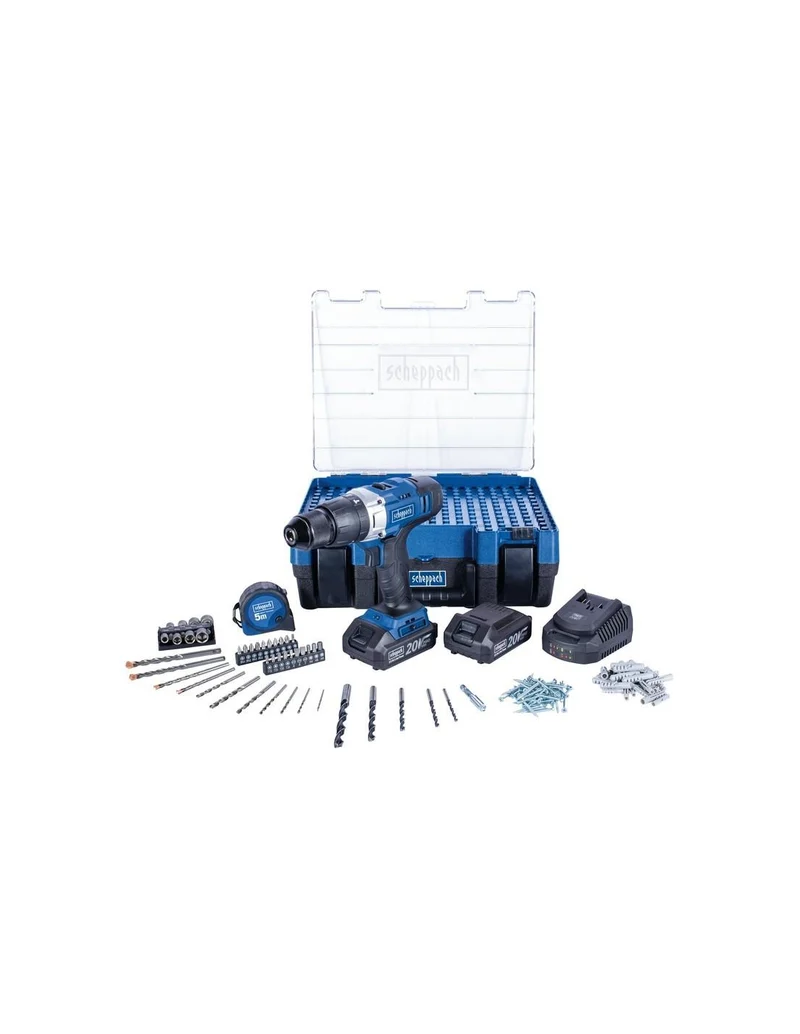 Scheppach DTB-20PROS - Trapano avvitatore a percussione 2 batterie 20V + accessori