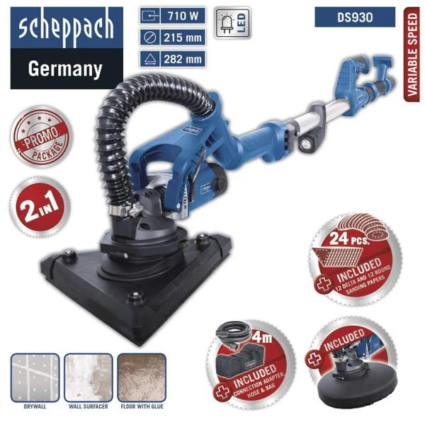 Scheppach DS930 - Levigatrice muro telescopica rotorbitale per cartongesso