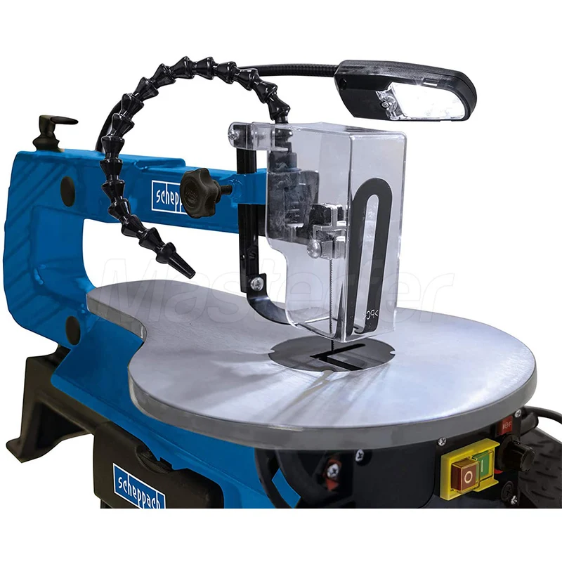 Scheppach DECO-XLS - Traforo elettrico per legno con pedale di controllo, inclinabile