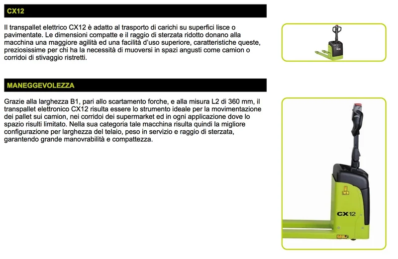 Pramac CX12 S2 800X520 - Transpallet elettrico a batteria 1200Kg
