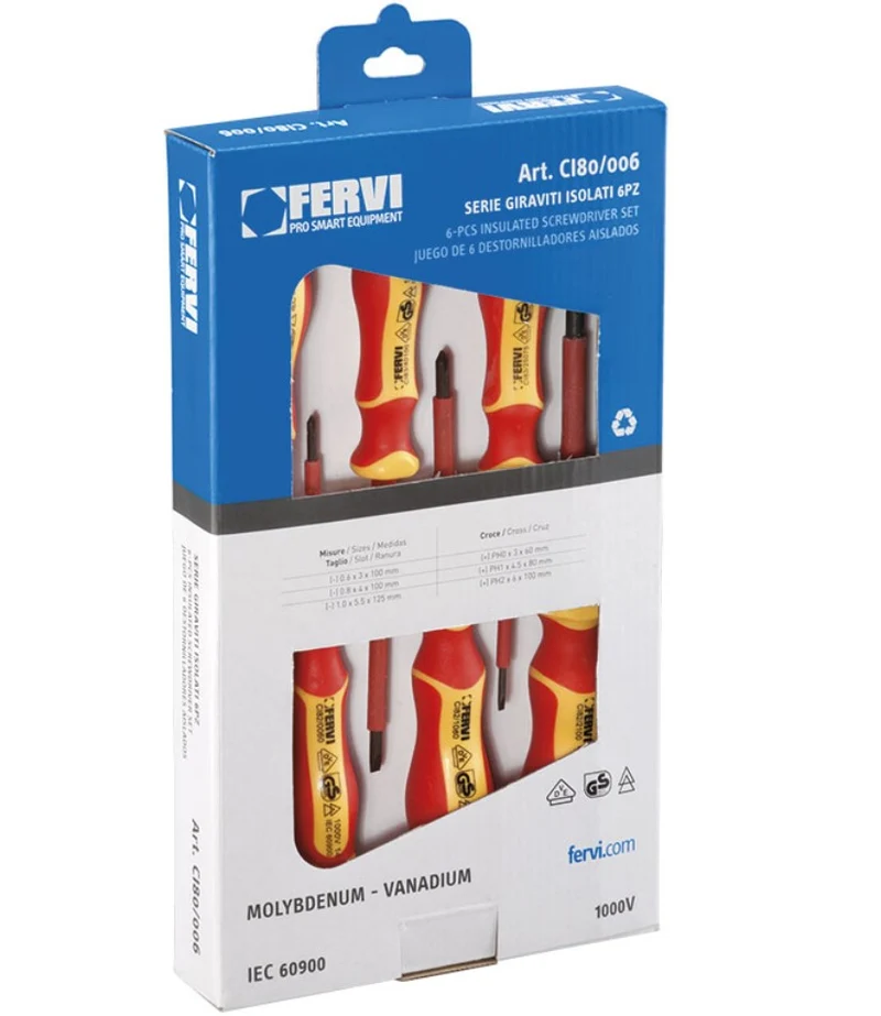 FERVI CI80/006 Serie di 6 giraviti isolati fino a 1000V punta magnetica