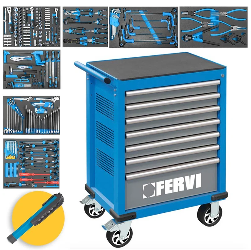 Fervi C960CA - Carrello attrezzi per officina completo di utensili 290 pezzi
