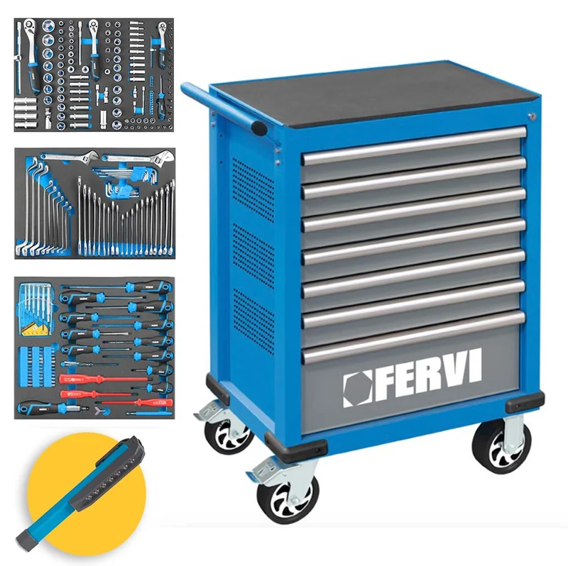 Fervi C960C3C - Carrello attrezzi da officina completo - 235 pezzi