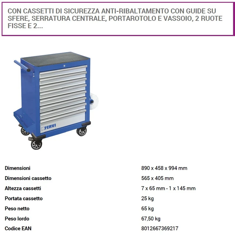 Fervi C960/F8 - Carrello porta utensili a 8 cassetti
