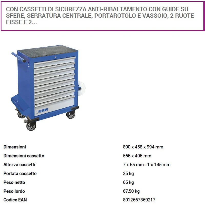 Fervi C960/F7 - Carrello porta utensili a 7 cassetti