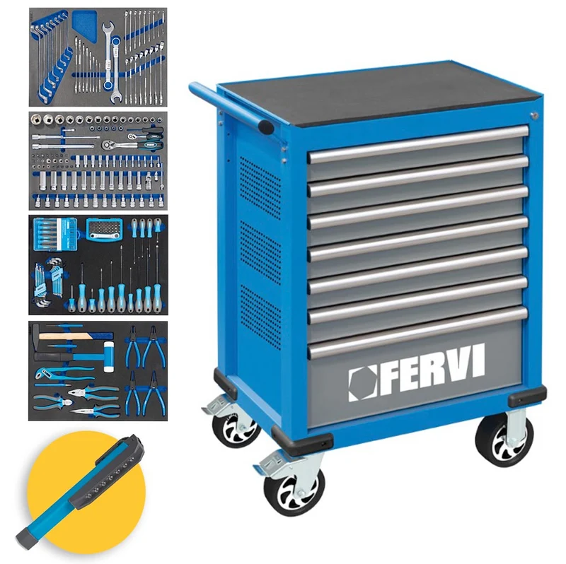 Fervi C960/CC04 - Carrello porta attrezzi completo per officina - 219 utensili