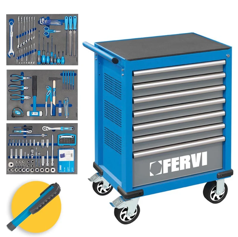 Fervi C960/CC03 - Carrello porta attrezzi completo da officina - 253 utensili