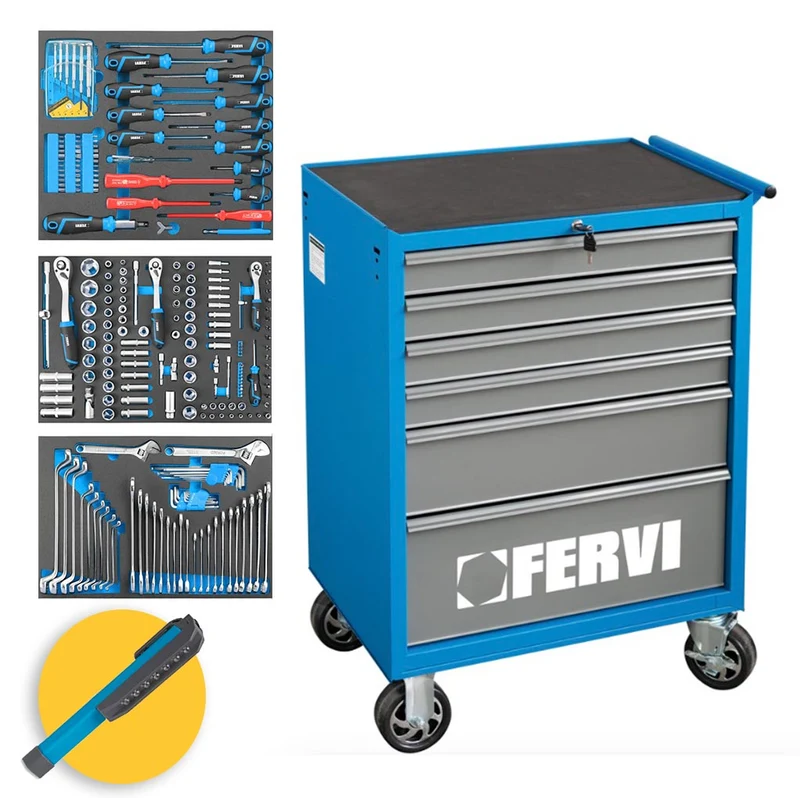 Fervi C900C3C - Carrello porta attrezzi completo da officina - 235 utensili