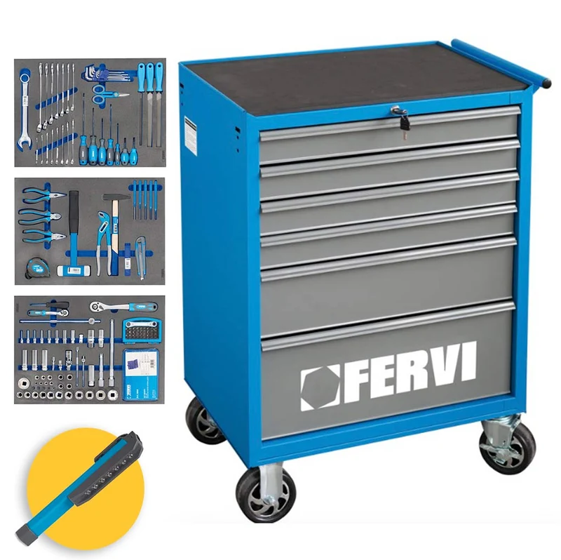 Fervi C900/CC03 - Carrello porta attrezzi da officina completo di 253 utensili
