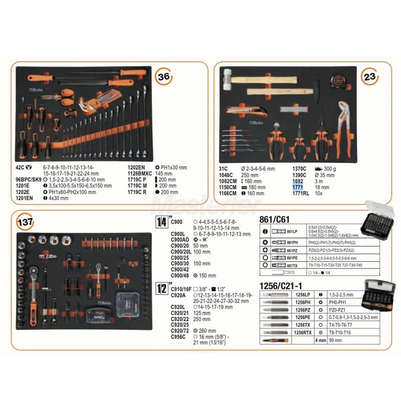 Beta assortimento 196 utensili per C04BOX - Set completo di attrezzi per carrello officina