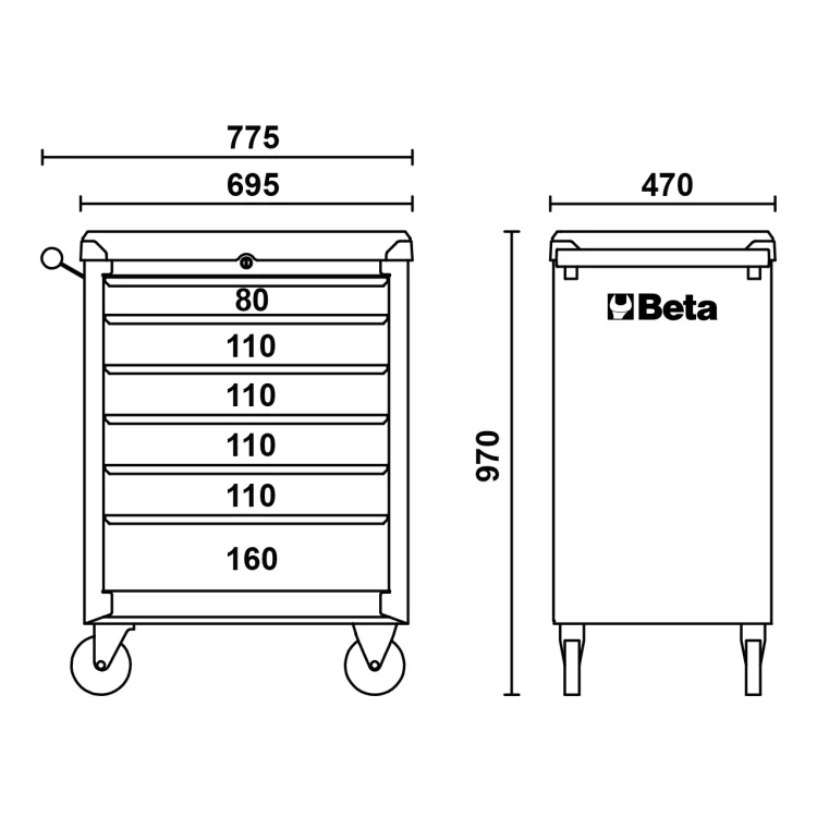 Beta BW C04BOX-A - Carrello portautensili vuoto con sei cassetti