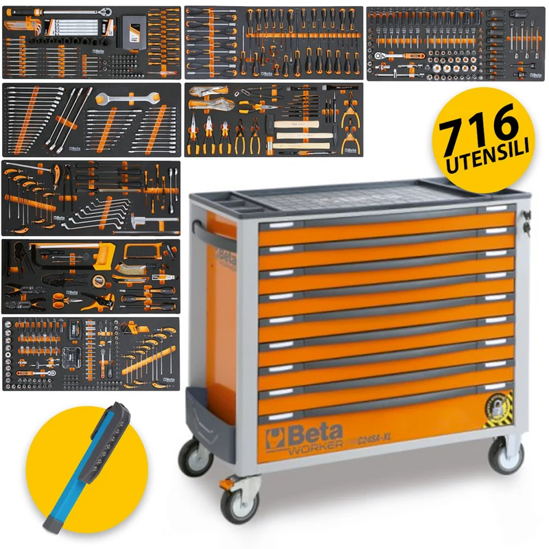 Beta BW 2400S XL9/E-XXL - Carrello porta attrezzi a 9 cassetti completo di 716 utensili